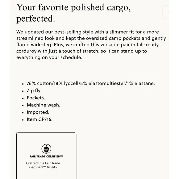 J. Crew camp-pocket wide-leg pant in stretch corduroy Pale Bone NWT size 28P - Picture 7 of 8